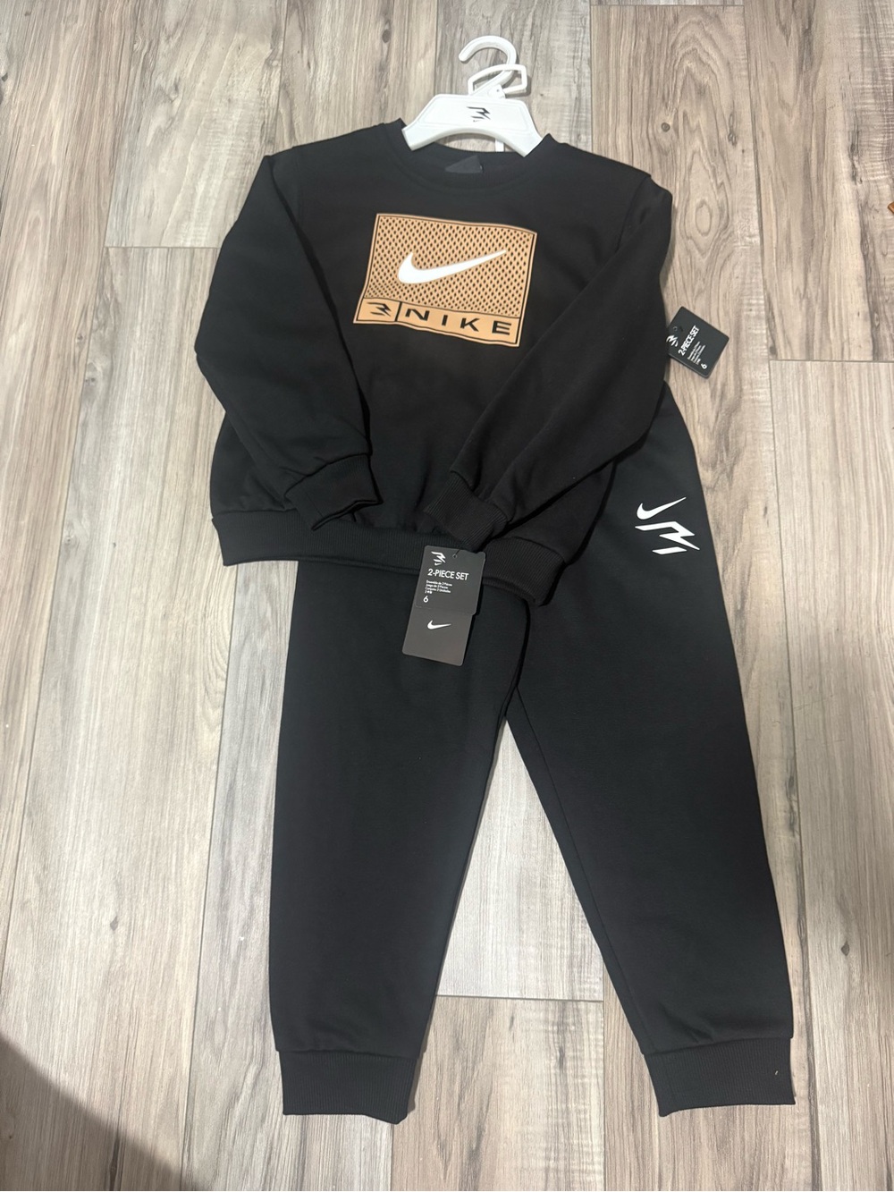 Nike Kids Black Sweatshirt & Joggers Set with Orange Logo